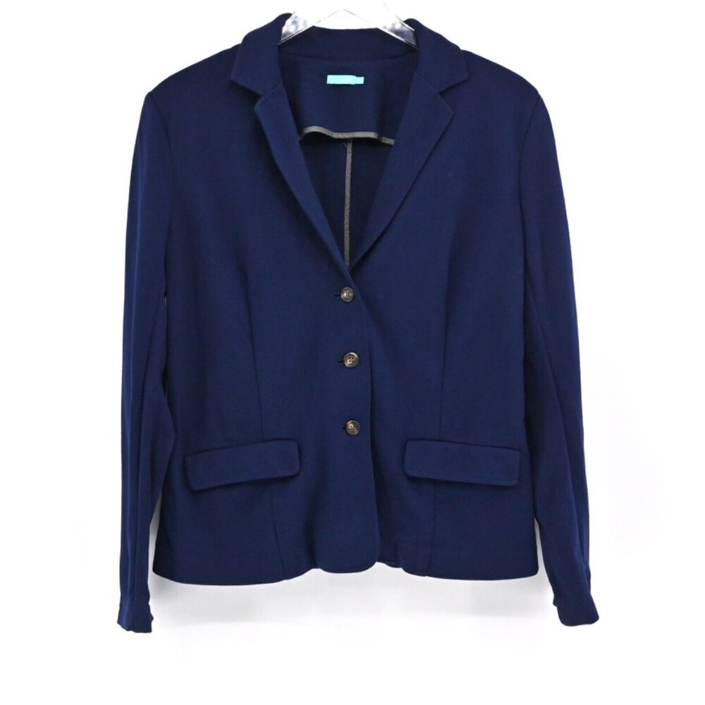 J MCLAUGHLIN Blazer Womens Size 12 Blue Knit Single Breasted Stretch Academia